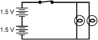 The batteries are both located on the perimeter of the loop. One lamp is on the perimeter of the loop, and the other lamp is on a line between the top and bottom of the loop.