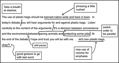 Annotated copy of a student's opening statement